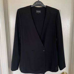 Club Monaco Black Collarless Contrast Material Blazer